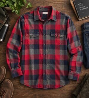 Sonoma Life + Style Men’s Large Red Navy Gray Buffalo Plaid Flannel Shirt